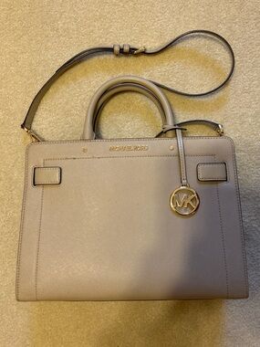 Michael Kors Pebbled Leather Satchel Handbag in Taupe Gray